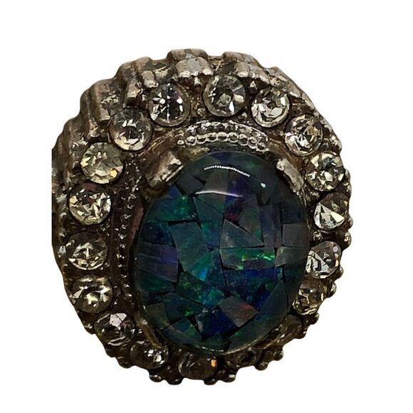 Vintage Estate Sterling Silver Art Deco Cocktail Ring Size 6 Blue Center Opal - Picture 8 of 16